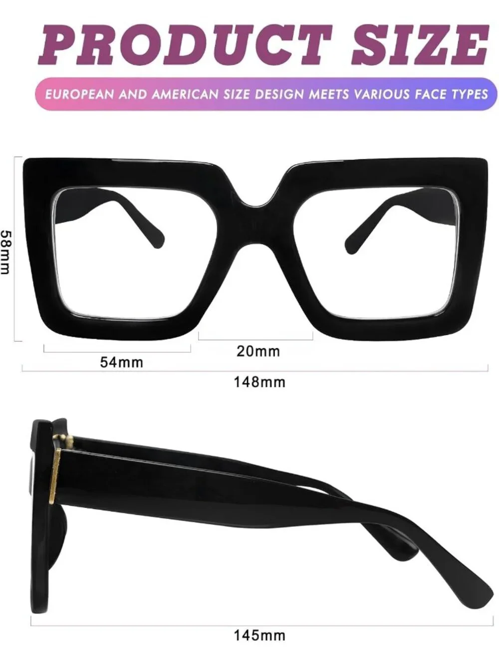 Women's Black Oversized Square Big Frame Computer Eyewear Thick Fashion Glasses